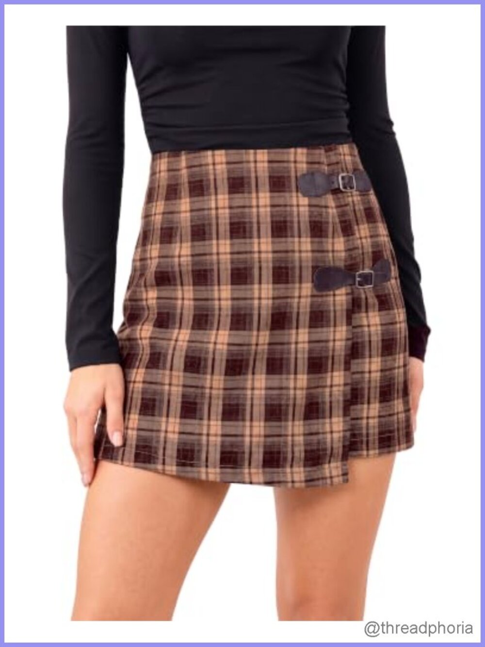 Plaid Mini Skirt High Waisted A-Line Faux Wrap Skirt with Pockets